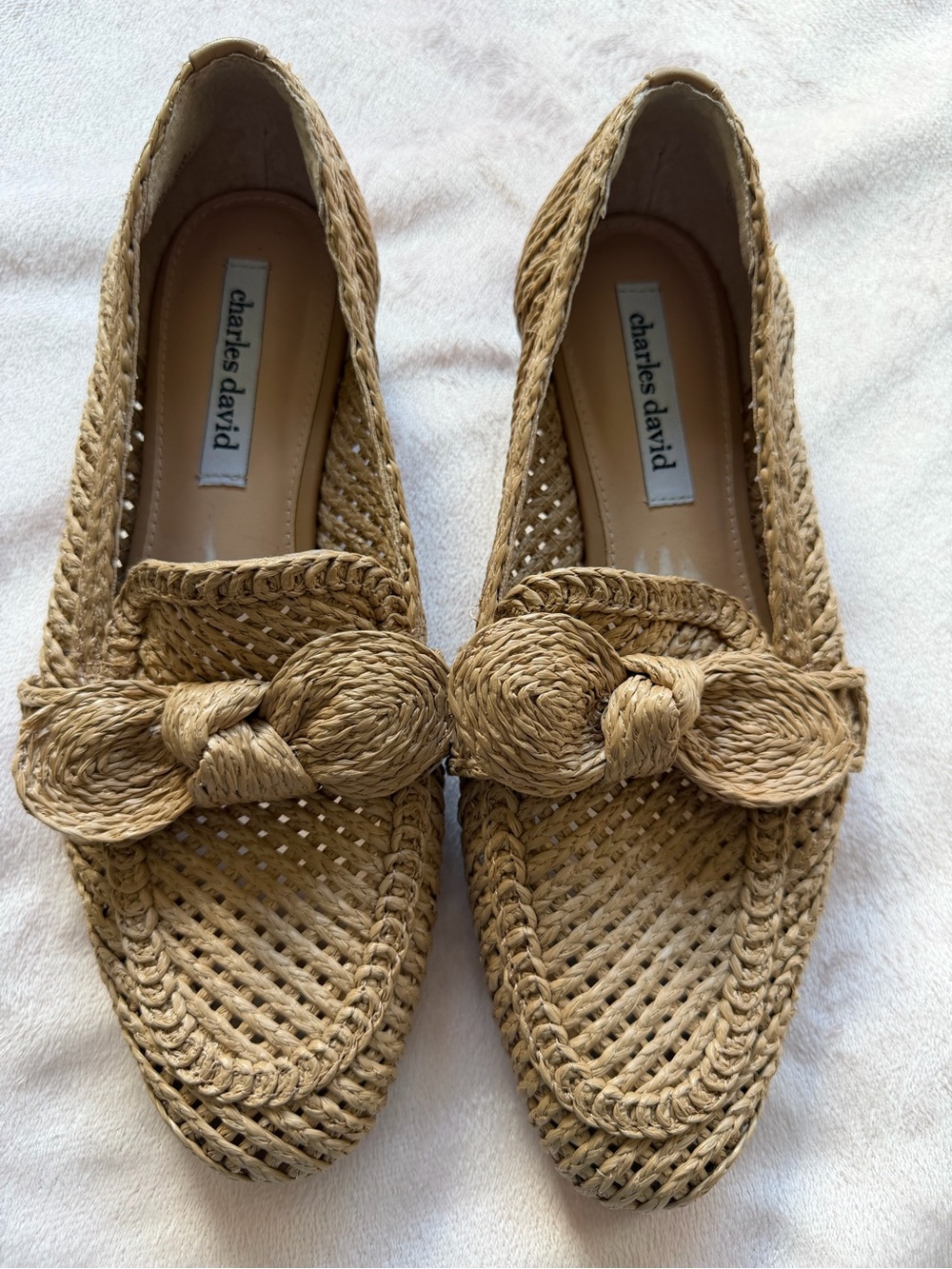 Charles David Woven Raffia Loafers in Natural Tan